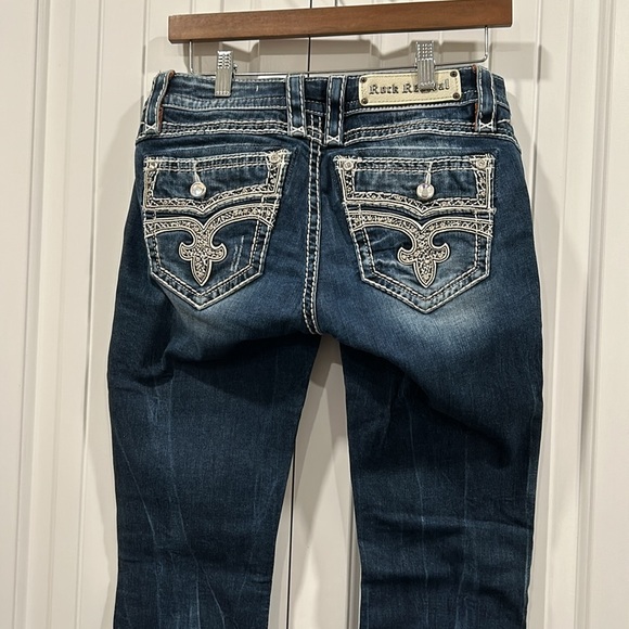 Rock Revival Blue Boot Cut Jeans with Distressed Wash - Picture 2 of 7